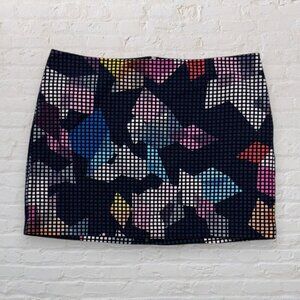 TRINA TURK Black Jacquard Graphic Confetti Pixel Grid Colorful Mini Skirt 8